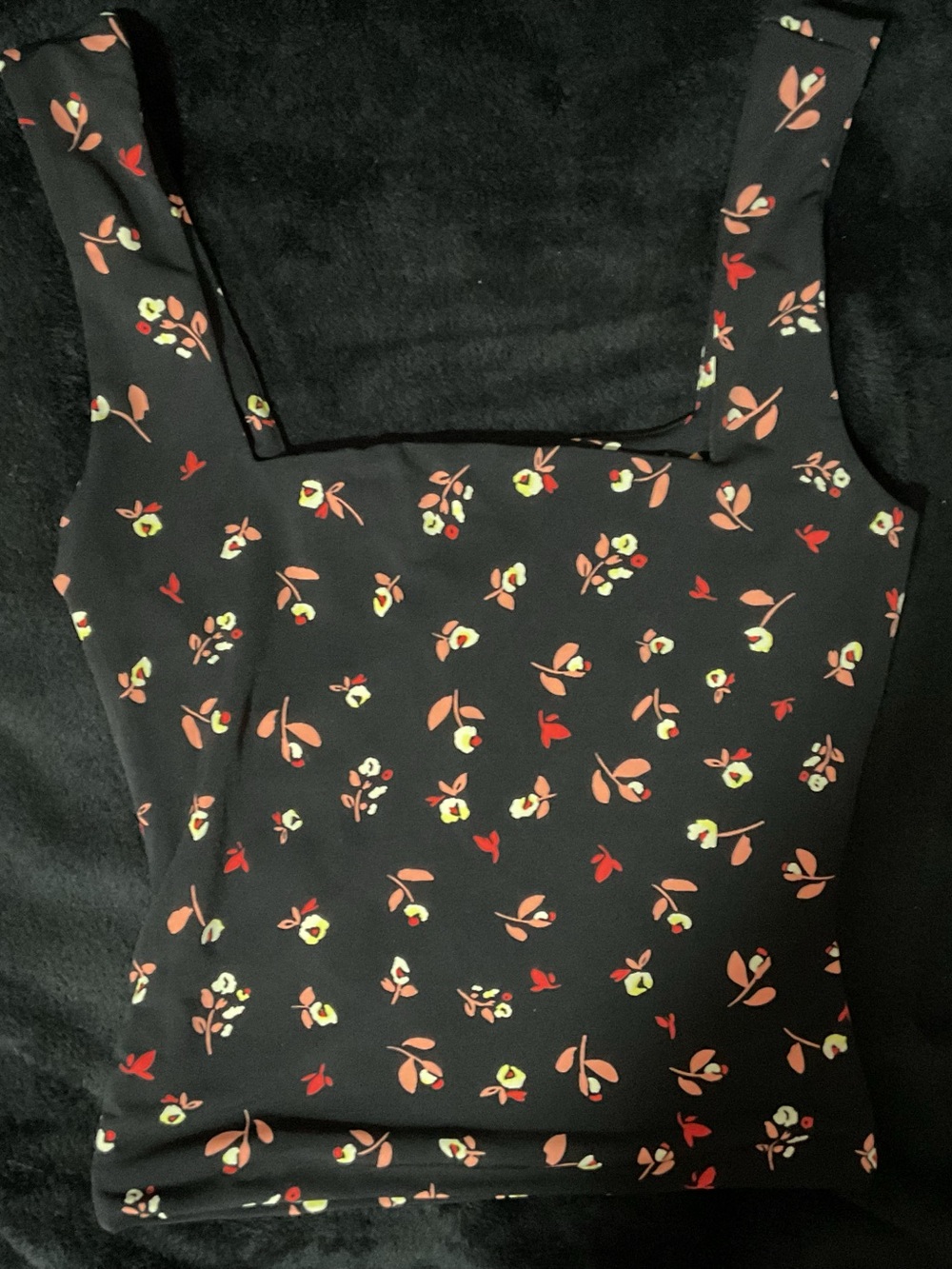 Leith Black Floral Square-Neck Tank Top